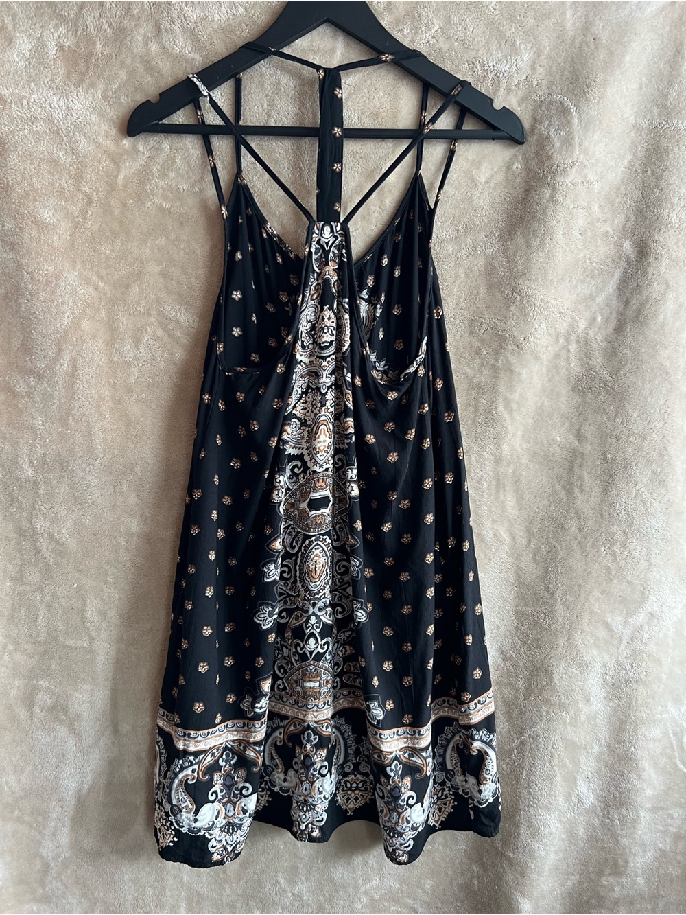 Angie Boho Paisley Racerback Swing Dress Black Beige Festival Size Large - Picture 5 of 7